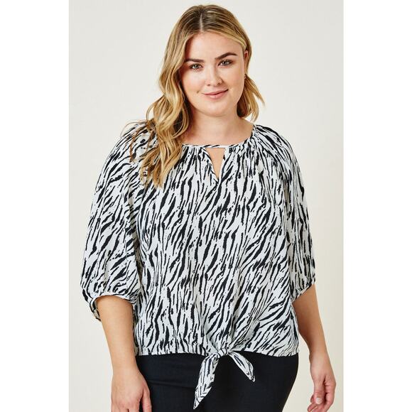 Hayden Tops - HAYDEN Zena Plus Zebra Front Tie Career Keyhole Blouse NEW Plus Size 3XL